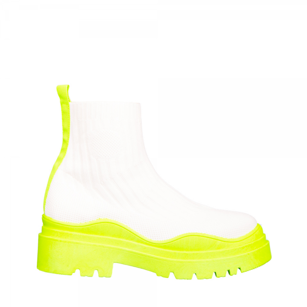 Дамски спортни обувки  Triza бели със фосфоресциращо жълто, 2 - Kalapod.bg